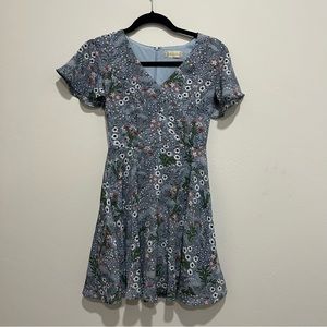 Altar'd State Womens Size XS Blue Floral Mini Dress Cap Sleeve V Neck
